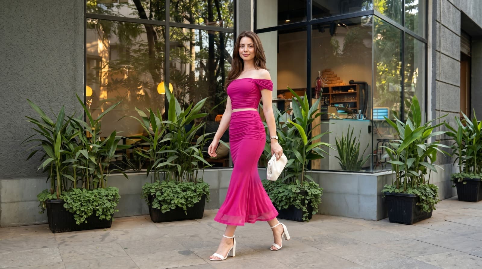 AI fashion model in pink outfit, SetlesStudio lifestyle photography