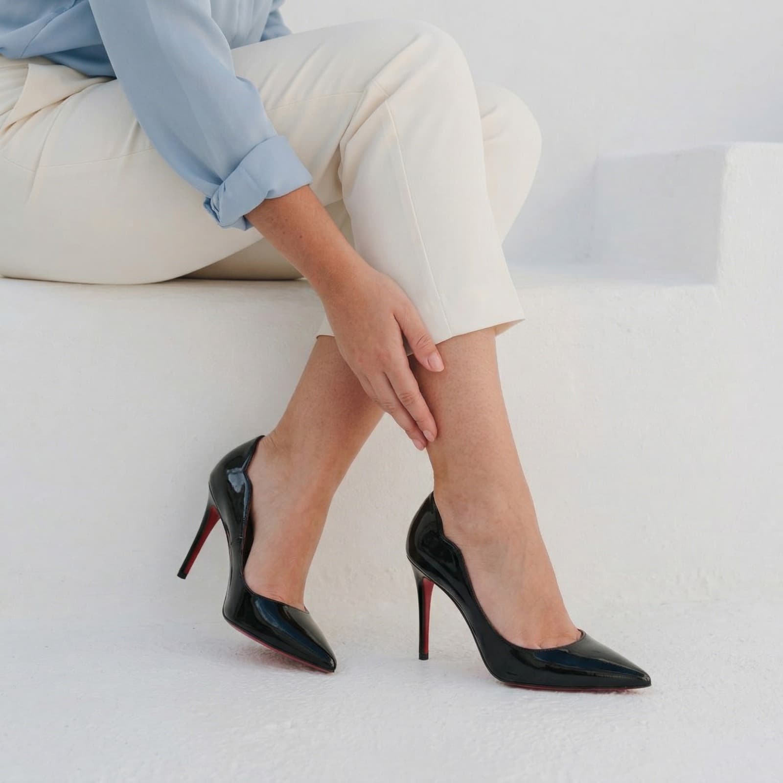 Closeup Black heels editorial product shot