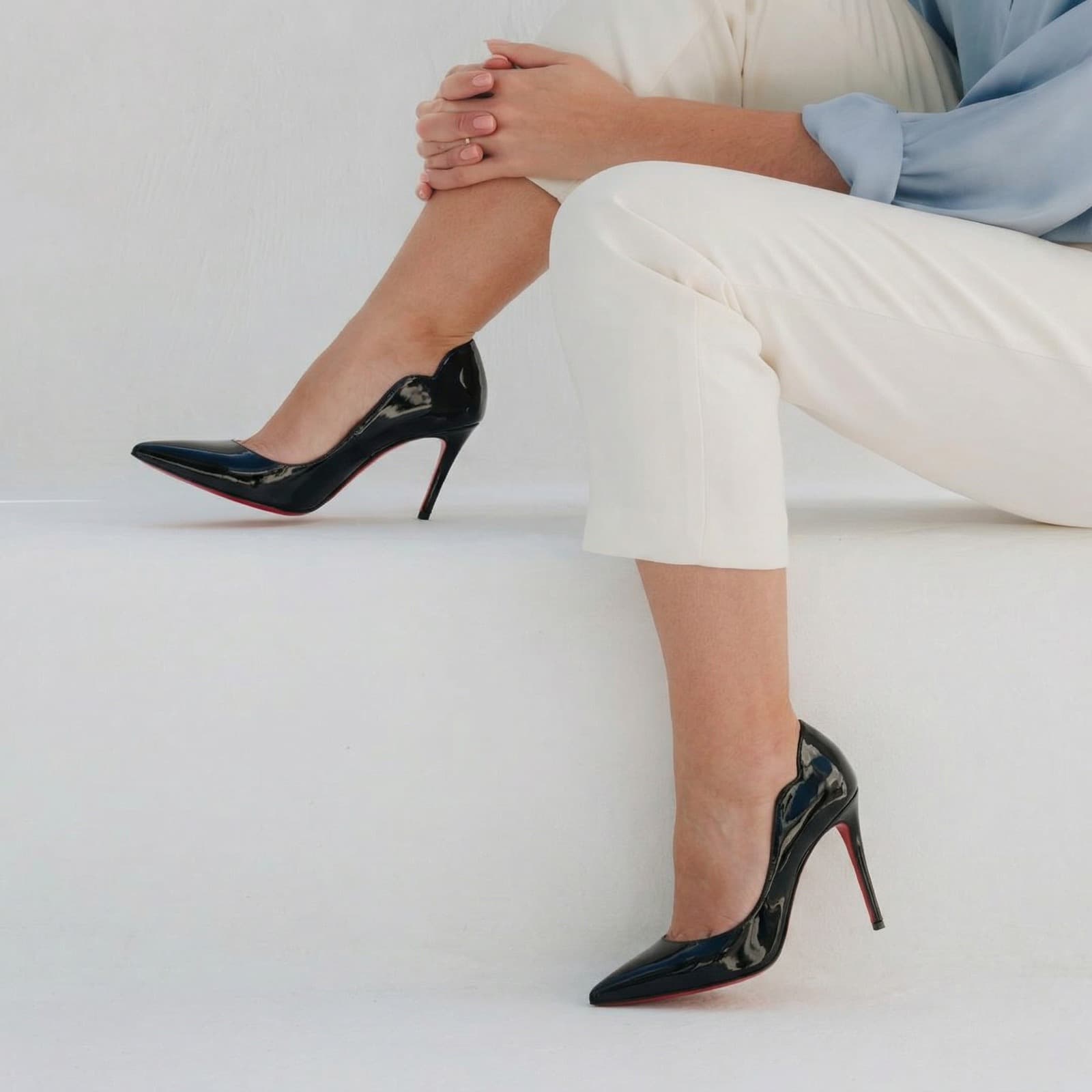 Closeup Black heels editorial product shot