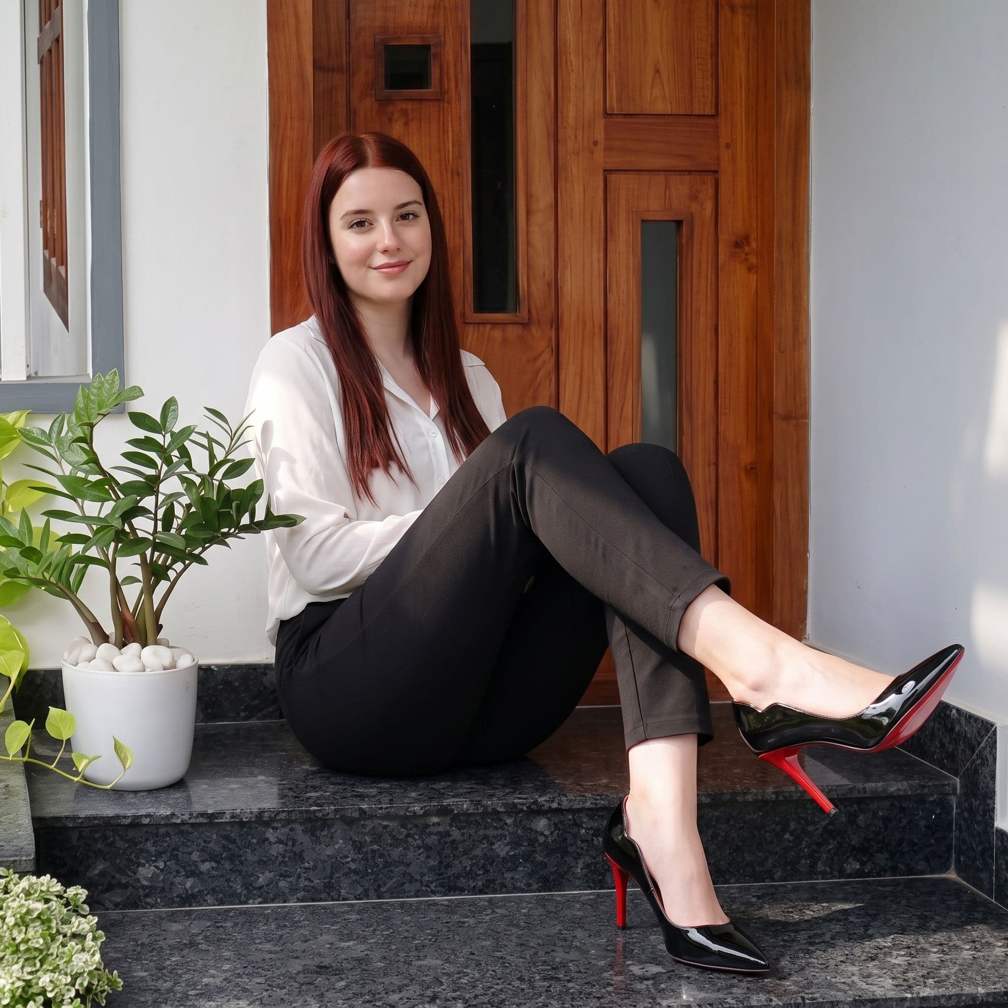 AI footwear photo, heels on model, second lifestyle look