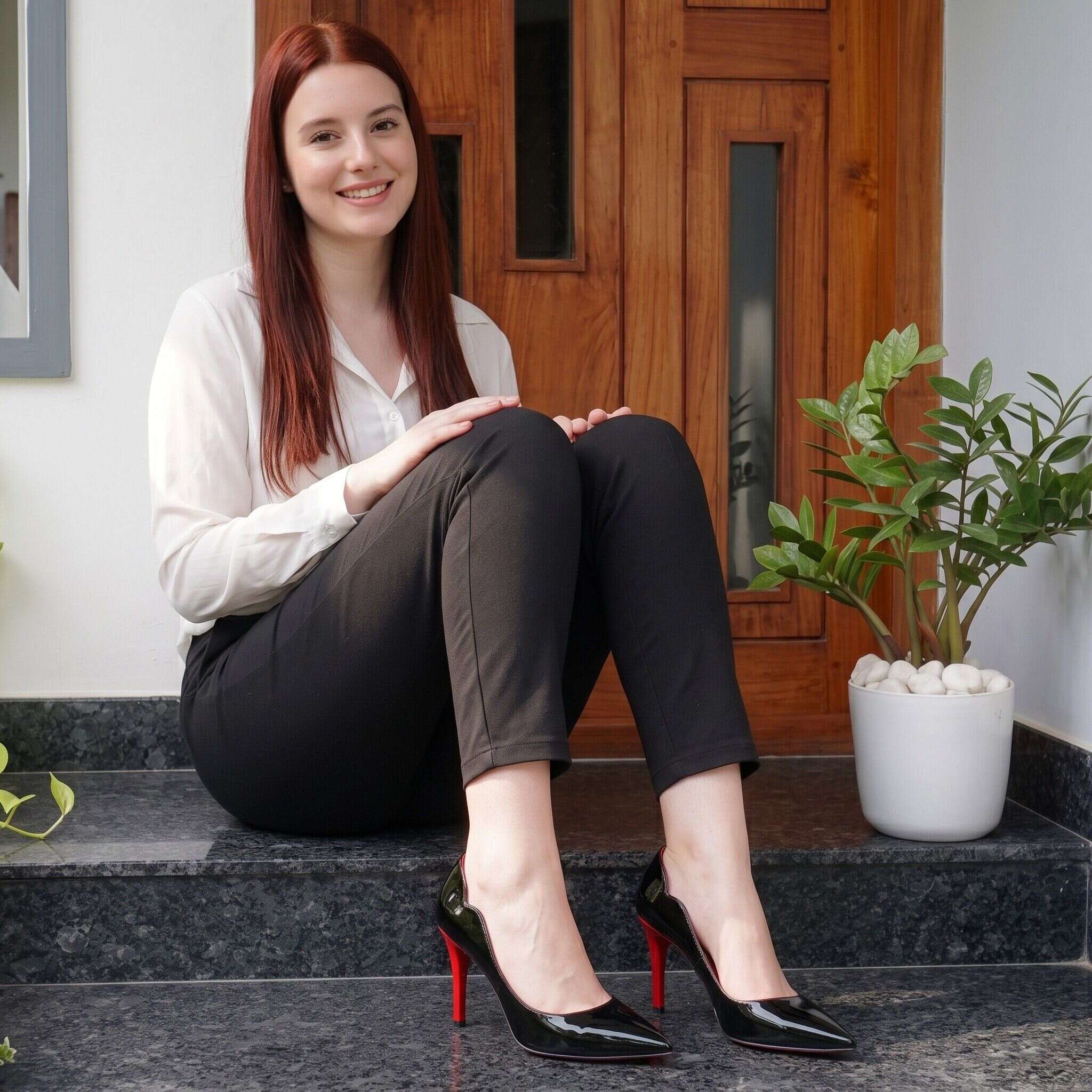AI footwear photo, heels on model in lifestyle setting