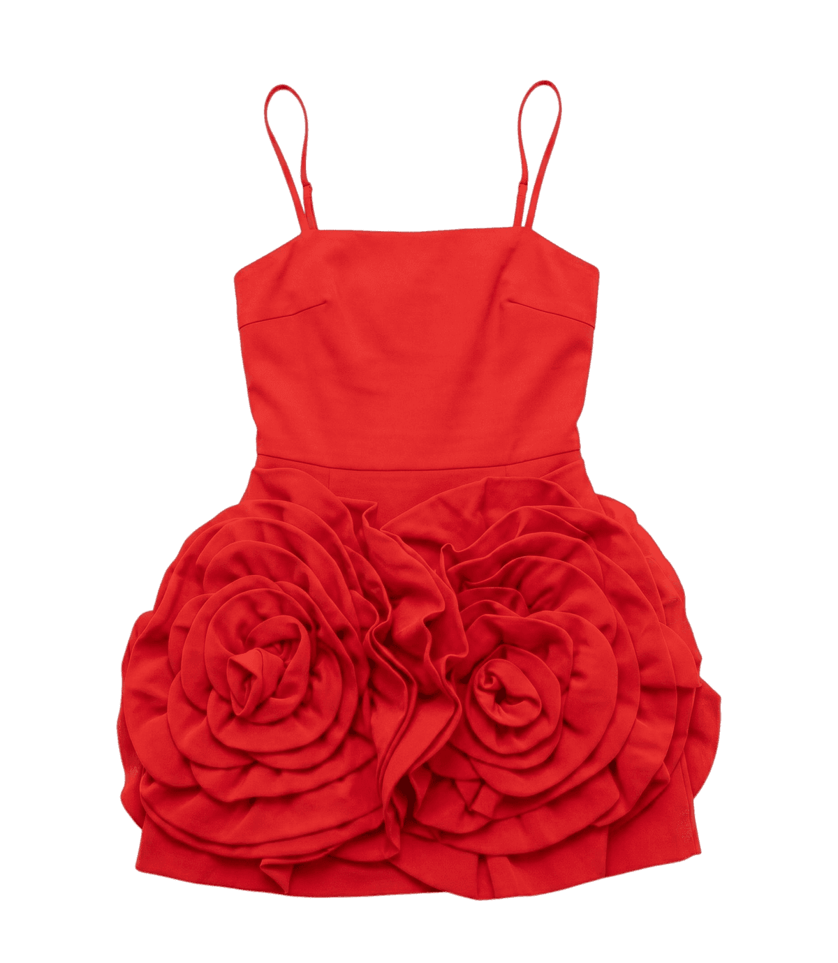 Flat lay product photo of red rose dress before AI processing