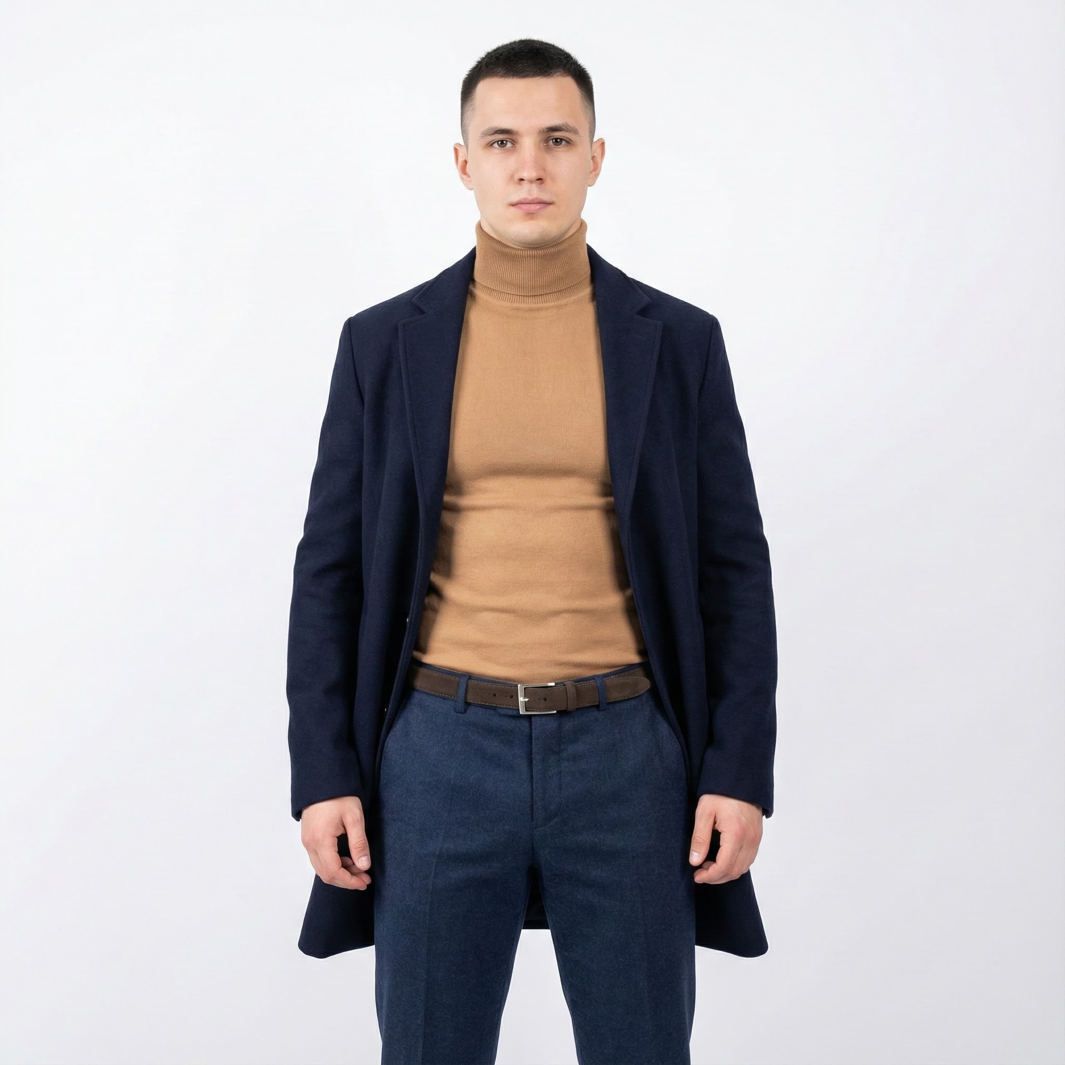 Man in long coat, studio product shot