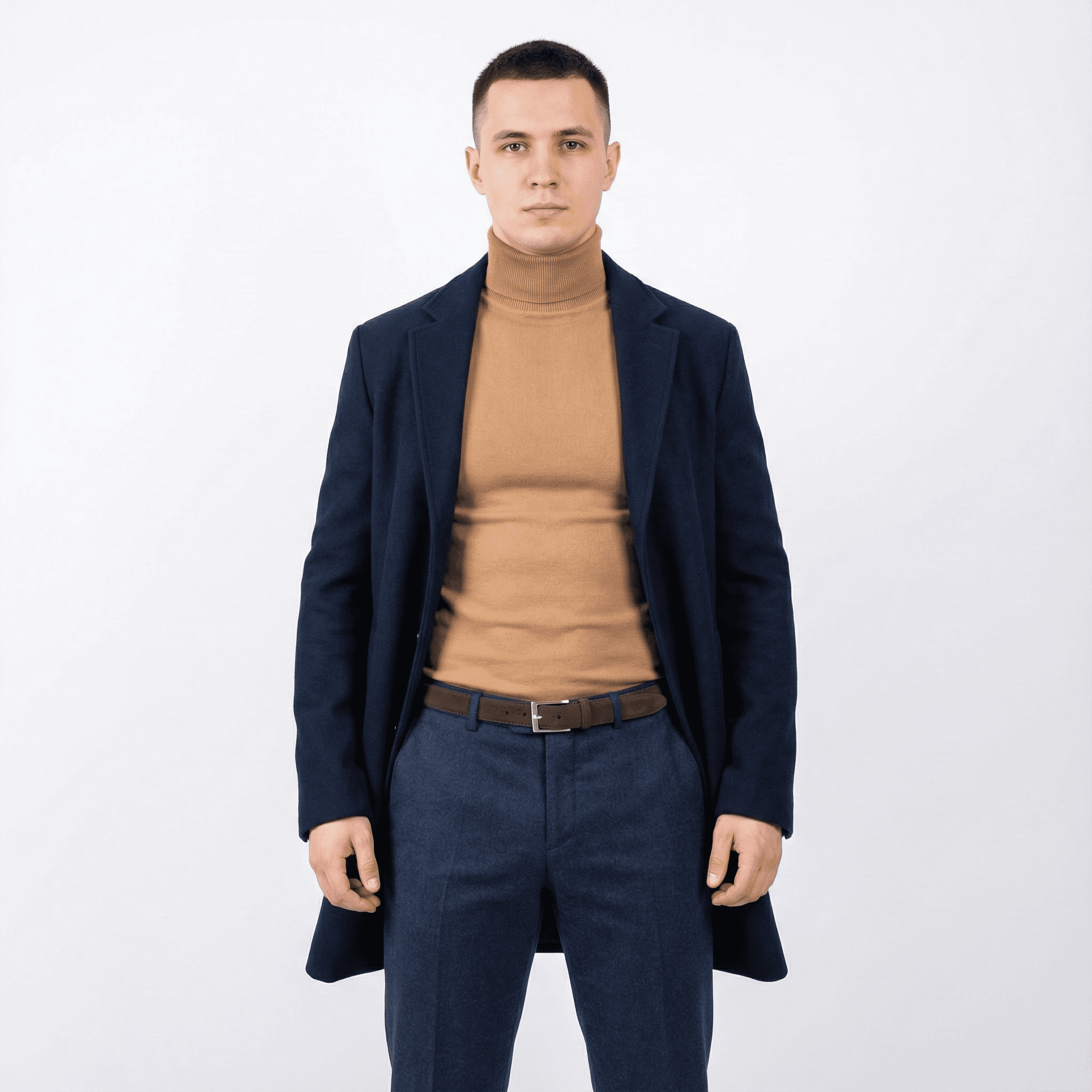 Man in long coat, studio product shot