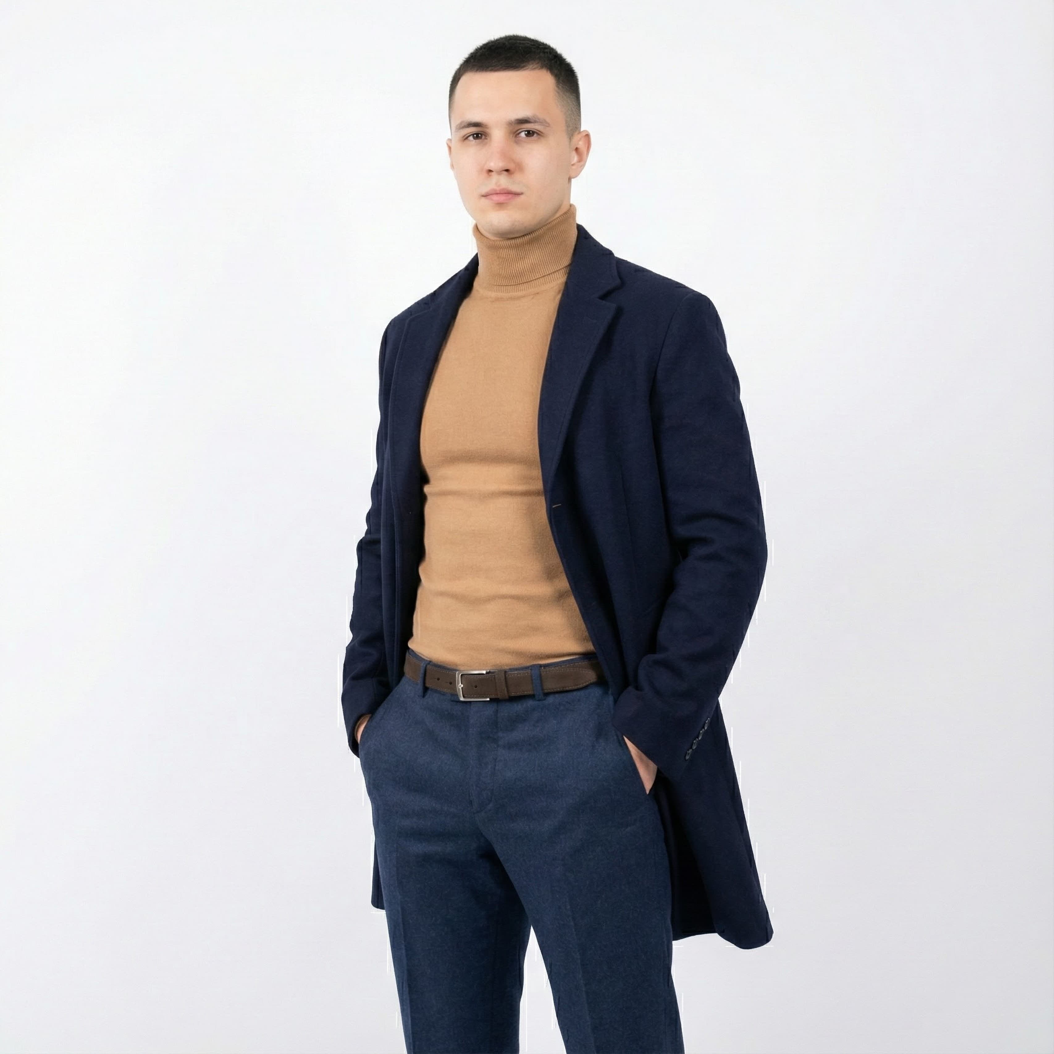 Man in long coat, studio product shot