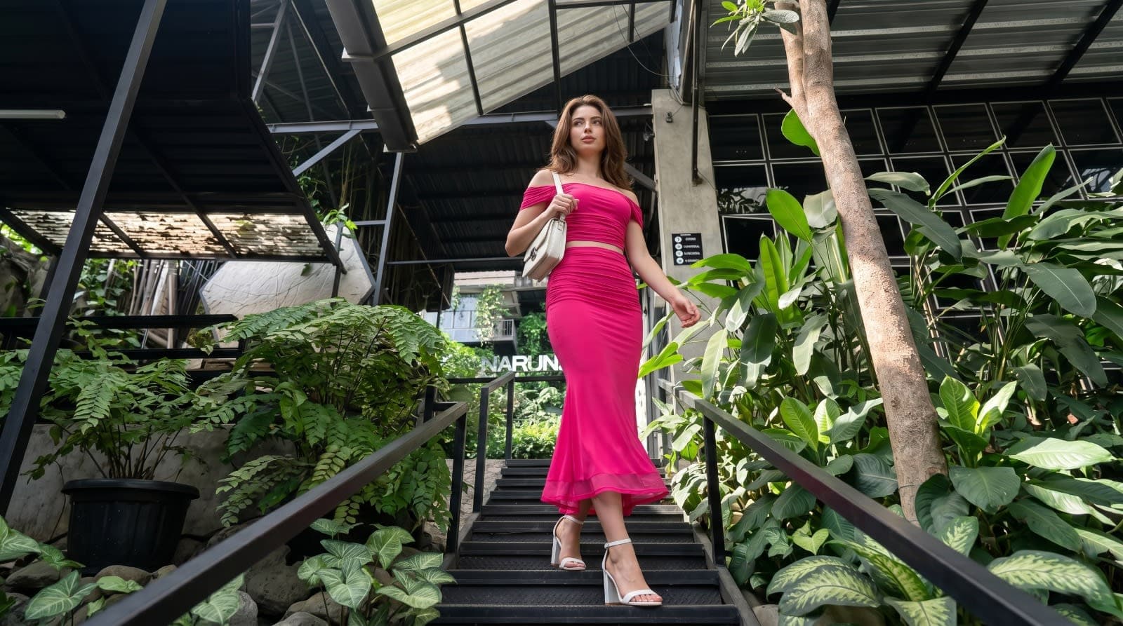 Fashion model on luxury stairs