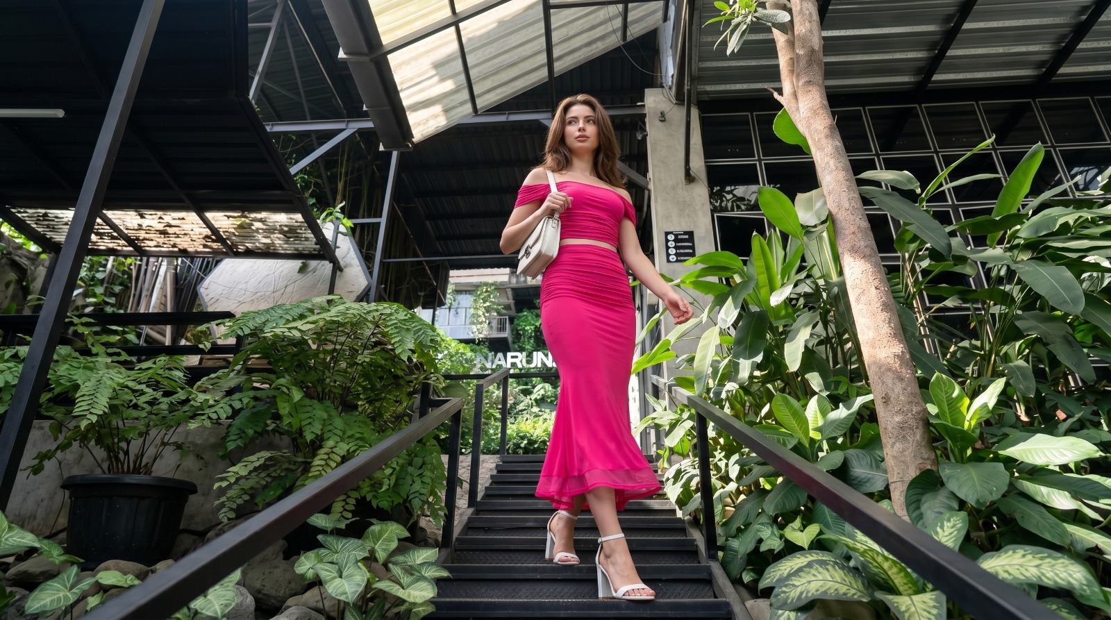 Fashion model on luxury stairs